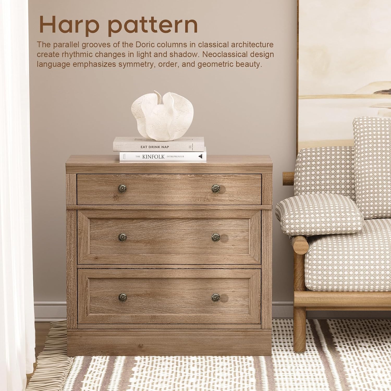 Yechen Night Stand，31.5" Oversized Extra Large Nightstand with 3 Drawers, Wood Tall Bedside Side Table with Vintage Handles for Sofa, Couch, Farmhouse End Table for Office, Light Oak