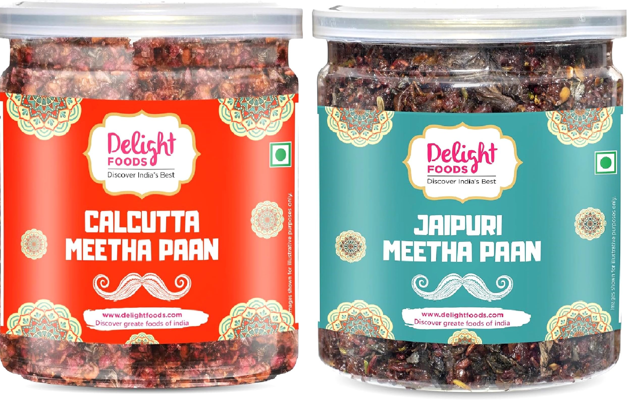 Delight Foods Calcutta Meetha Paan & Jaipuri Meetha Paan Combo 600g (300g x2) | Sweet Paan Mukhwas Premium Mouth Freshener | Without Supari | Hygienically Packed