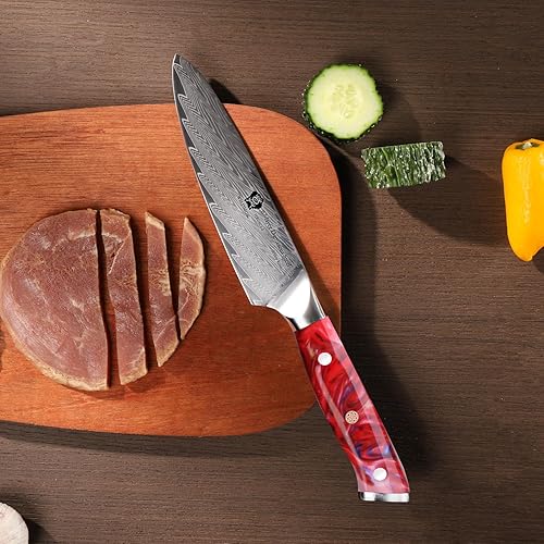 Miniatura 5 de WILDMOK Cuchillo de cocina de acero de Damasco de 5 pulgadas, cuchillo multiusos súper afilado para rebanar, cuchillo multiusos de cocina para
