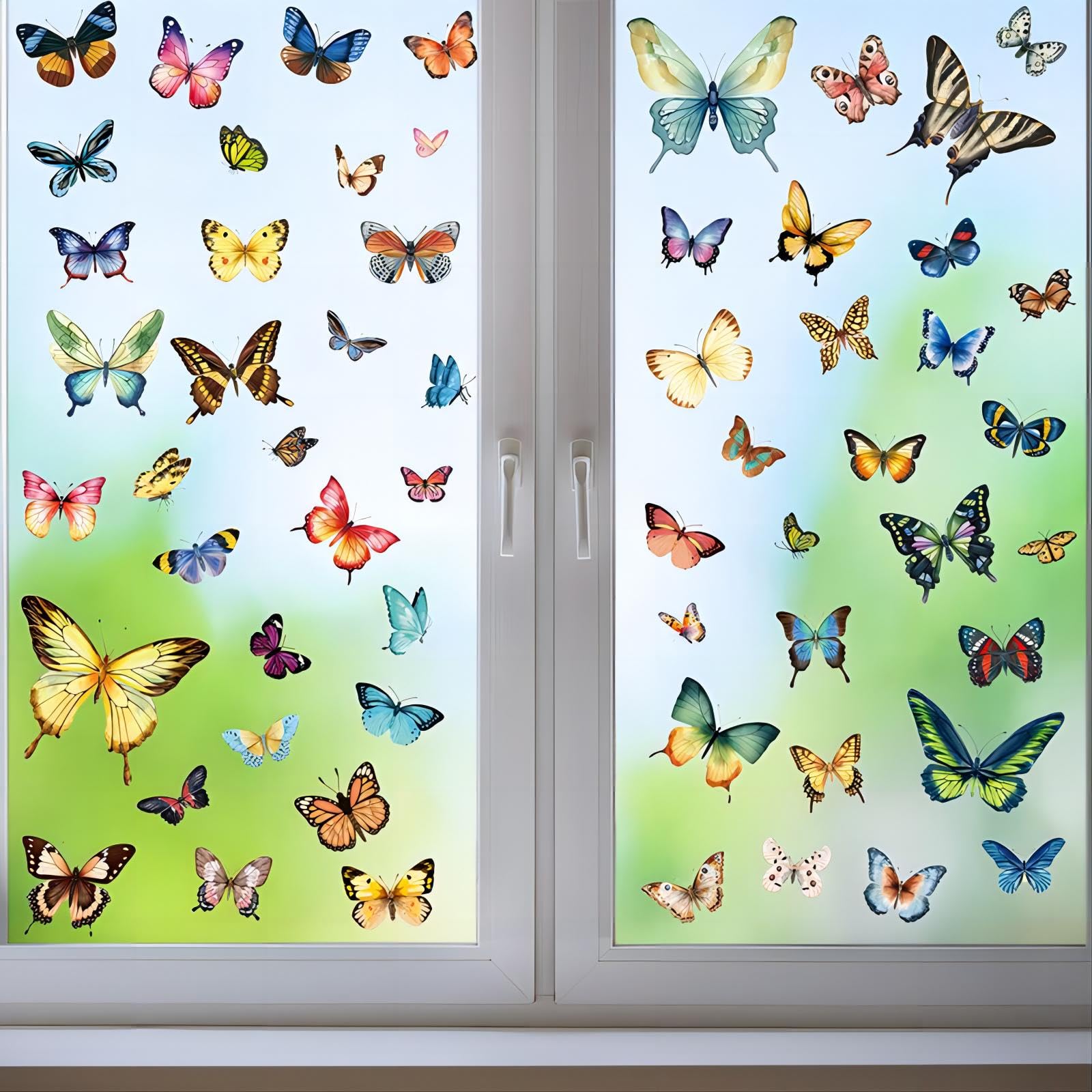 Satiskid9 Butterfly Window Stickers with Colorful/Window Clings for Spring Summer Children's Room Window Decoration/Bedroom Living Room Art Wall Pictures Decorations,Double Sided Static Cling Decals