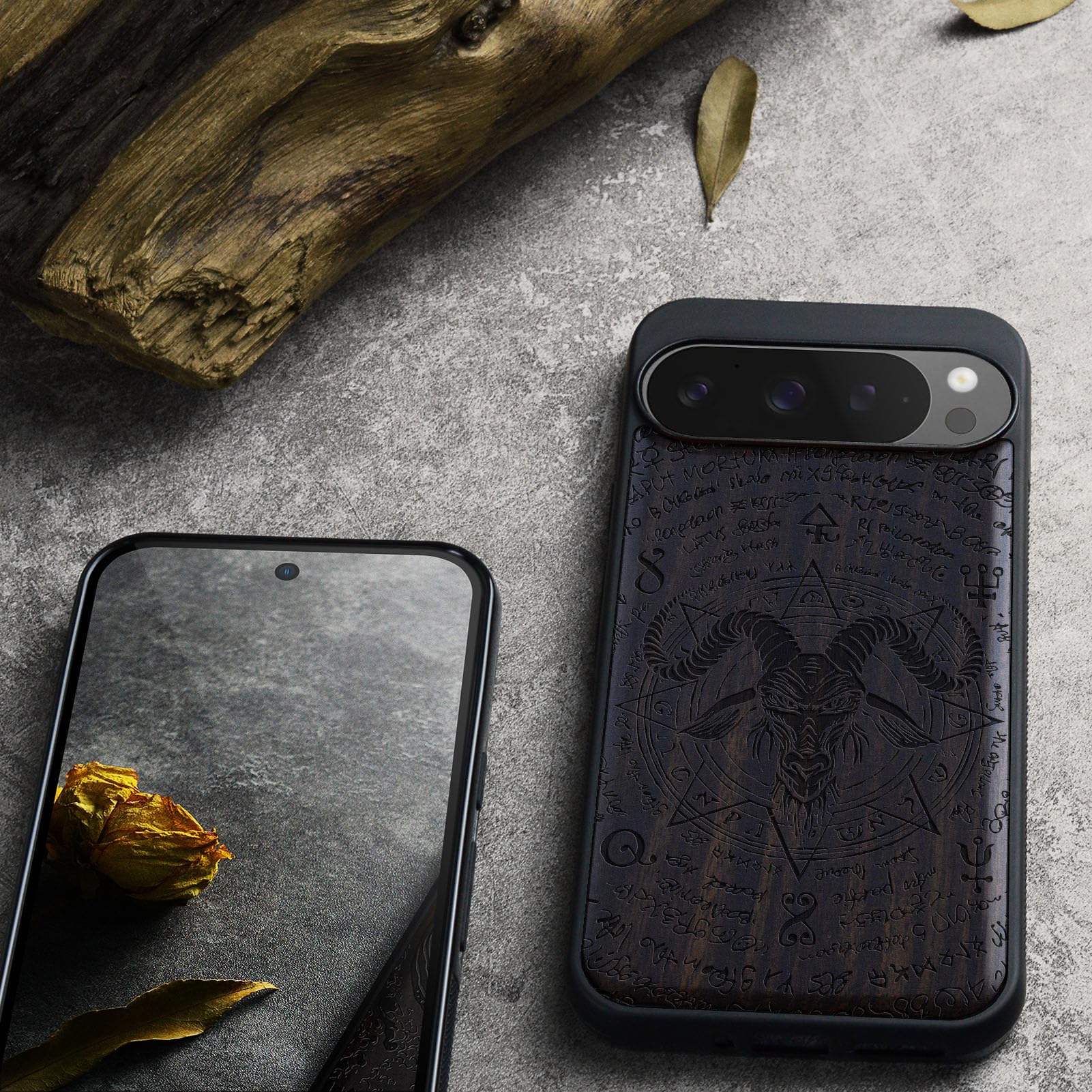 Carveit Cover Compatibile per Pixel 9 Pro Custodia Naturale Legno Ultra Sottile e Morbido TPU Protettiva per Google Pixel 9 Pro Case (Noce-La bussola al largo delle grandi onde