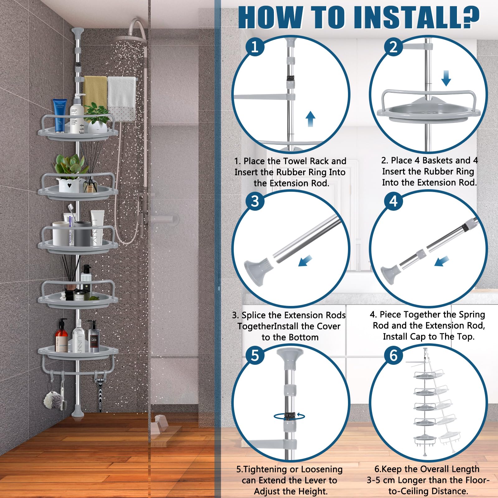 Cadé Home Telescopisch Doucherek - Verstelbaar 150 - 190 cm - Doucherek