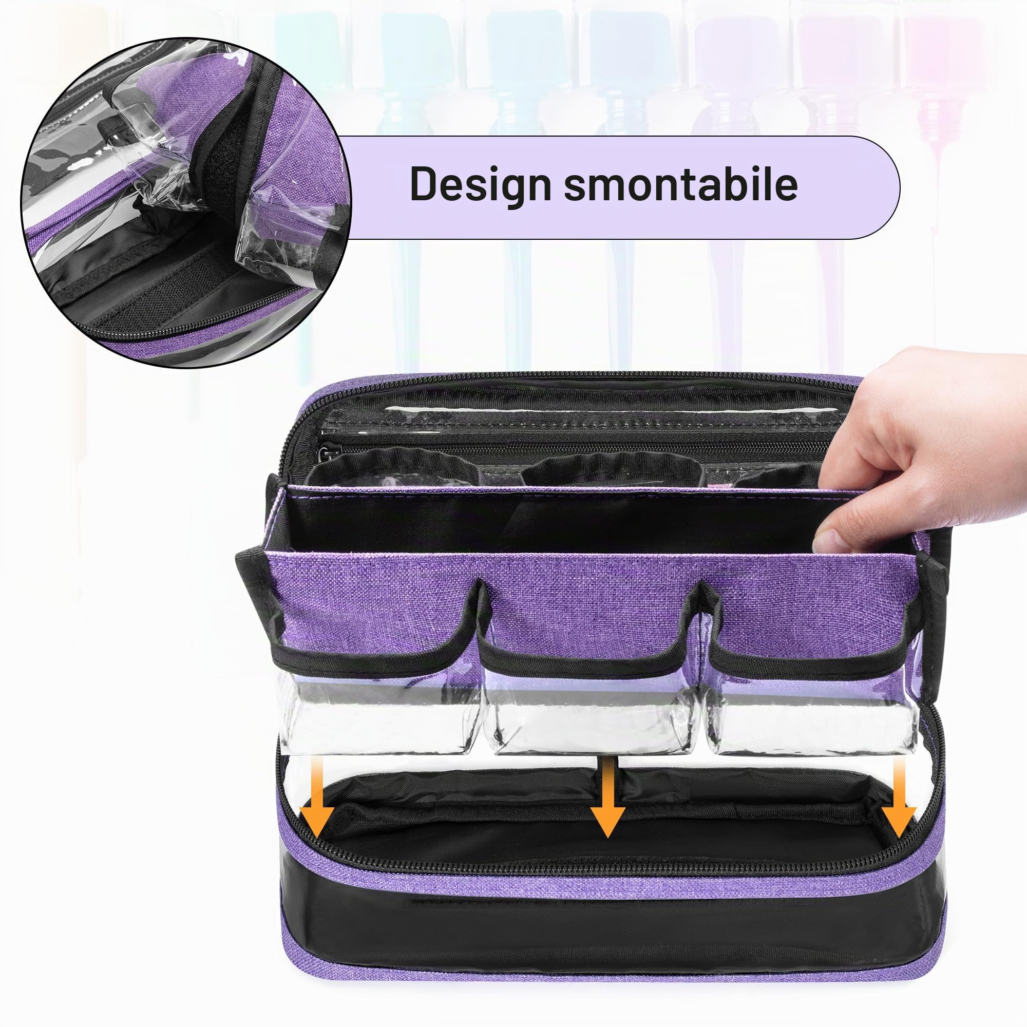 BAFASO Borsa Organizer per Smalti Trasparente Contiene 12 Flaconi, Viola | Valigetta Porta Smalti per Unghie in PVC con Tasche Interne Rimovibili, Solo Borsa, 15 ml - 0,5 fl.oz (Brevettato)