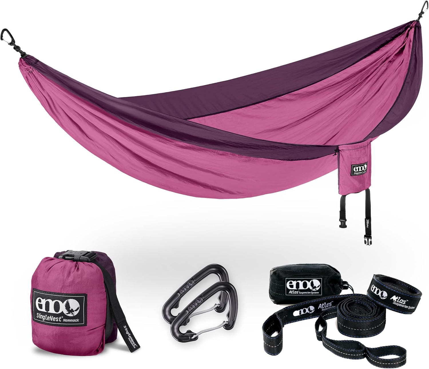 ENO Bundle, Includes The SingleNest Hammock & Atlas Suspension System, Lightweight, Durable Hammock with Straps for Camping, Hiking & Travel, Berry/Plum
