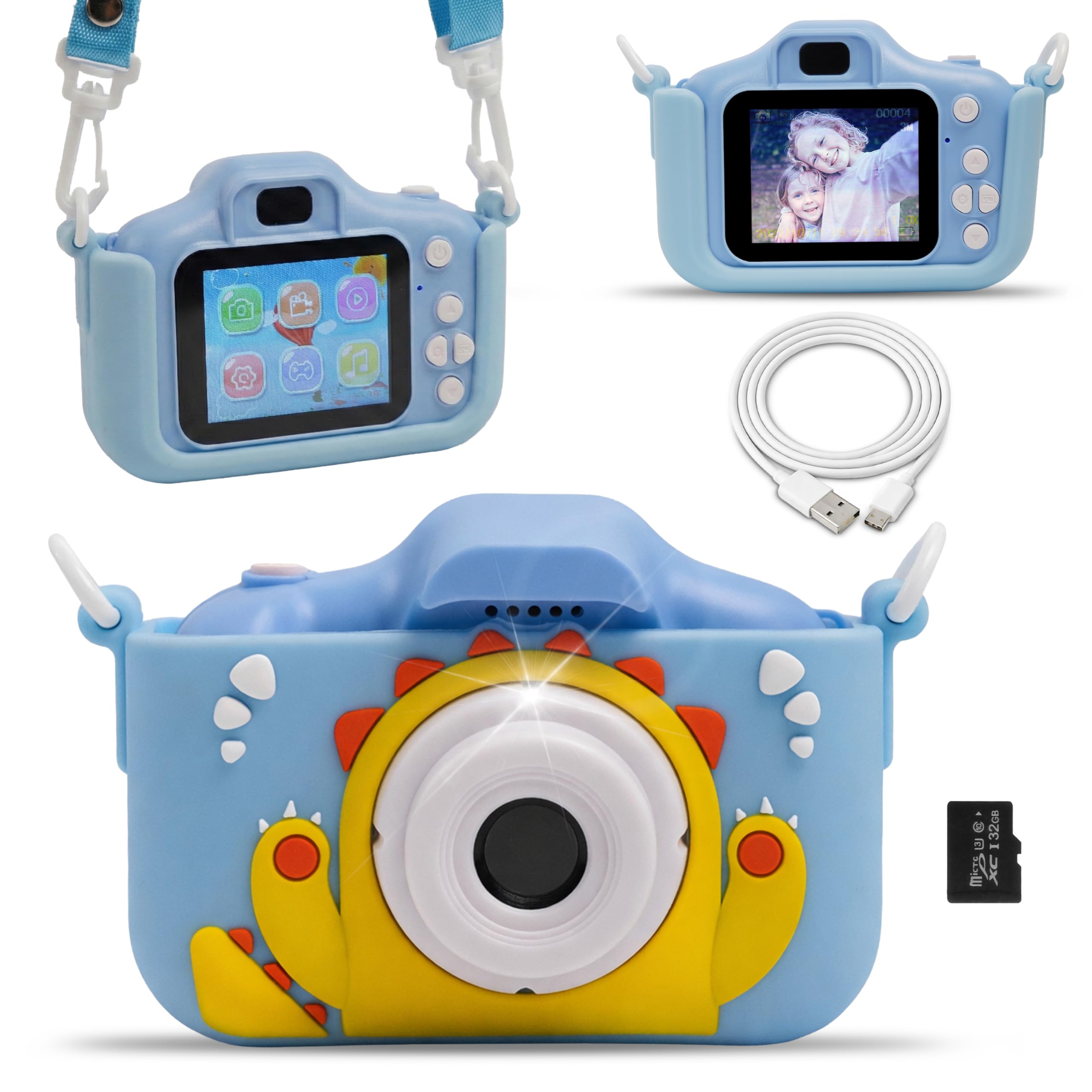 Fotocamera Digitale Bambini con Video HD, Giochi Integrati e Filtri Divertenti, Macchina Fotografica per Bambini con Cover in Gomma Antiurto, Display LCD, Micro SD Inclusa, Giocattolo Educativo