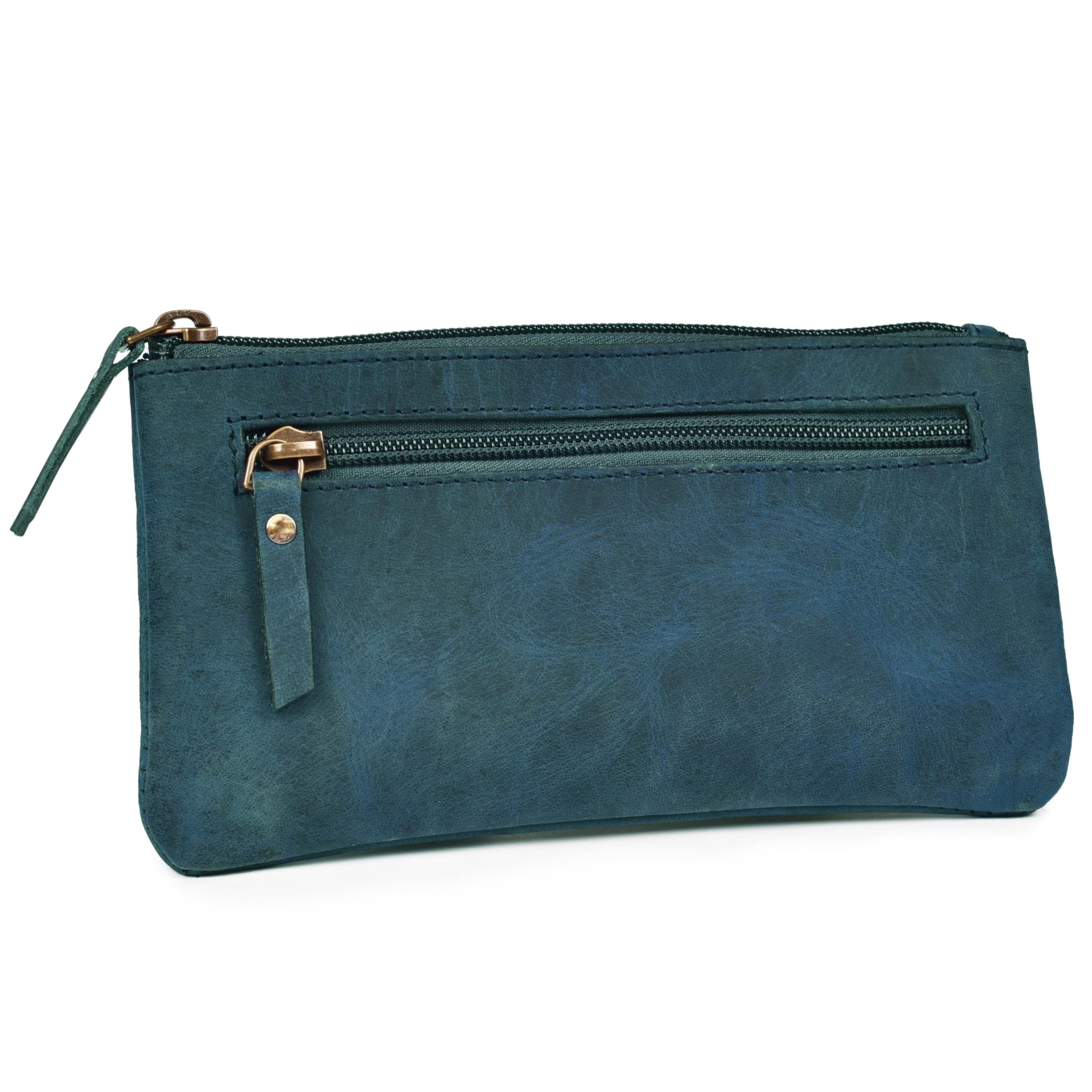 LEATHER VILLAGE Leather Pencil Pouch Pen Case - Royal Blue - 8"X4"- Double Pocket - Elegant and Practical Zipper Pouch Holder for Artists, Men, and Women — image 1