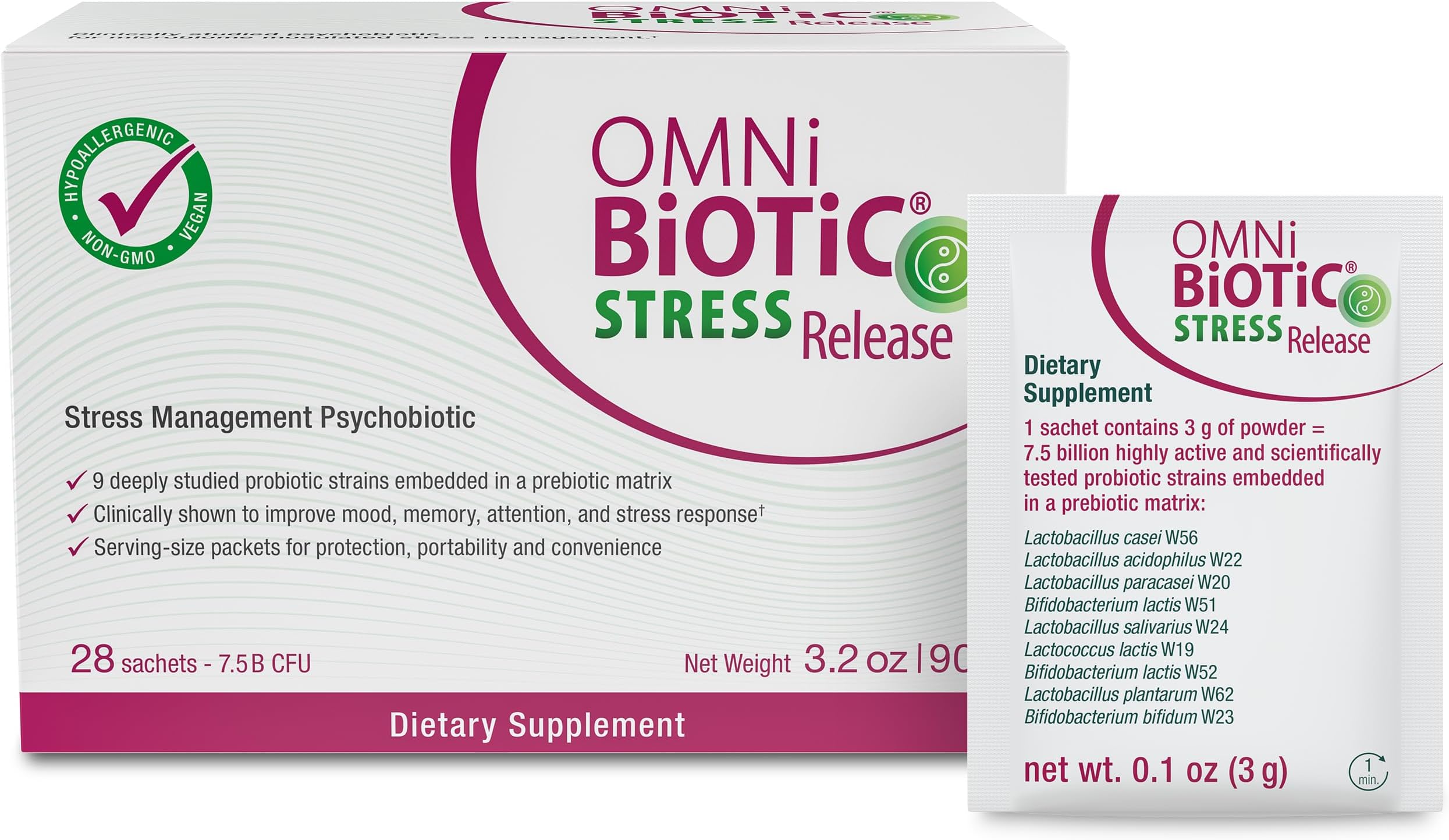 Stress Release - Clinically Tested Probiotic for Stress Management & Gut-Brain Axis Support - Stress Probiotic and Mood Probiotic - Vegan, Non-GMO (28 Daily Packets)