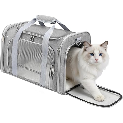 Cat Carrier Soft, Dog Carriers for Small Dogs/Large Cats (Up to 16lbs), with High Breathability, Shoulder Strap, Removable Pad, Pet Carrier Airline Approved, for Home Outdoor Travel (Gray)