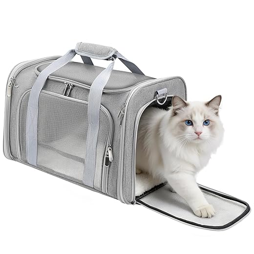 Cat Carrier Soft, Dog Carriers for Small Dogs/Large Cats (Up to 16lbs), with High Breathability, Shoulder Strap, Removable Pad, Pet Carrier Airline Approved, for Home Outdoor Travel (Gray)