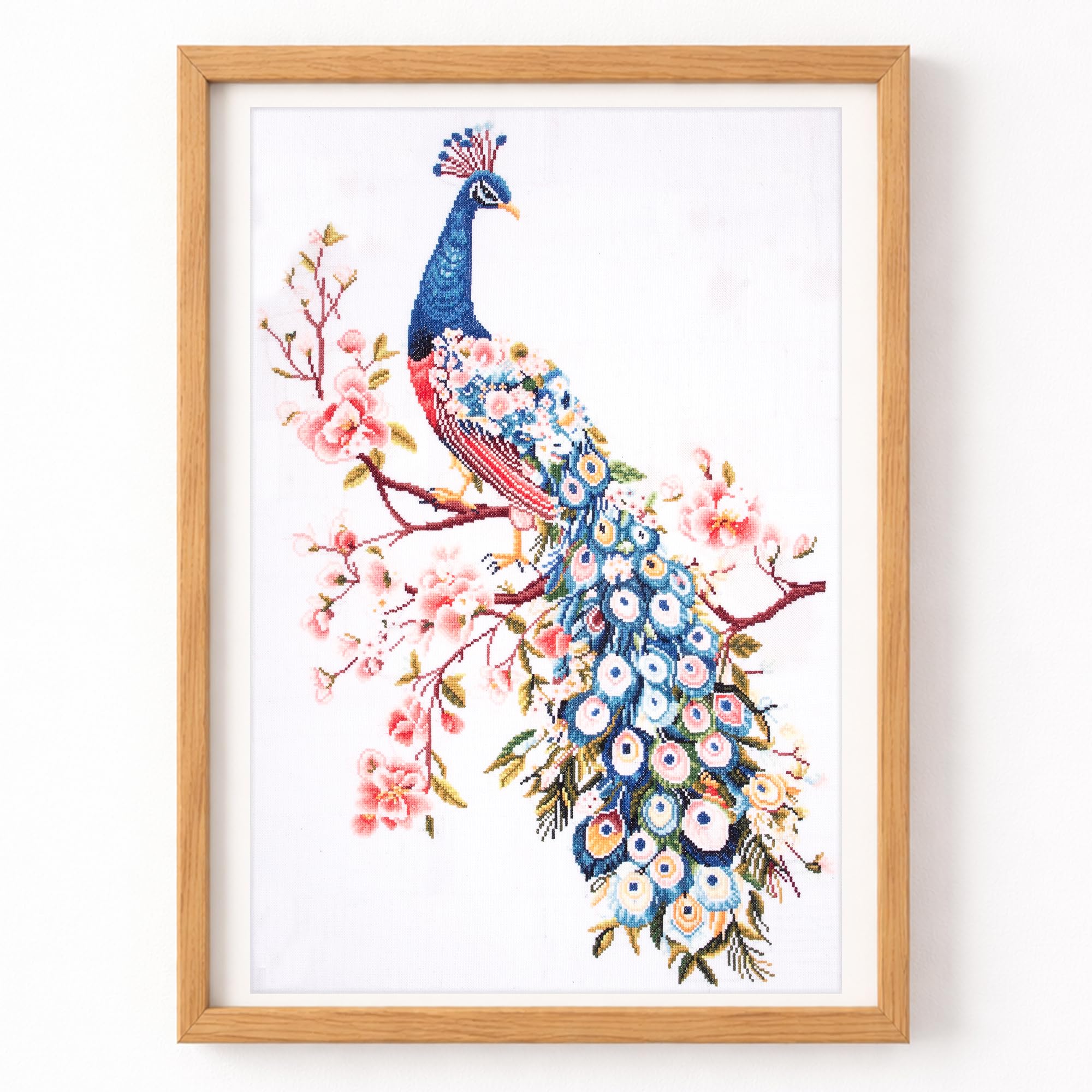 Trimits Extra Large Counted Cross Stitch Kit - Peacock Design on 14 Count Aida Fabric (45 x 64.5cm) with Threads, Needle, Colour Design and Instructions - Great for Skill Progression.