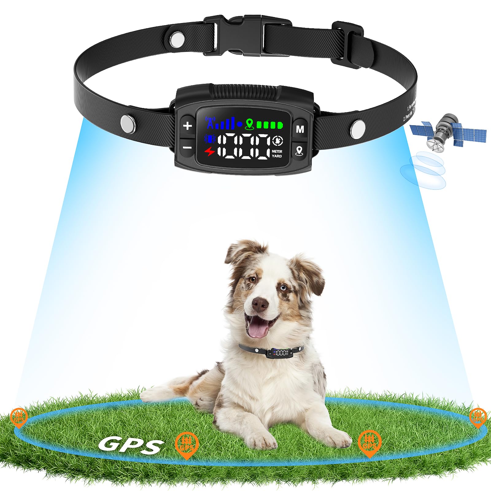 Collier Anti Fugue sans Fil GPS pour Chien, 1000M Réglable Amélioré, Chien Électrique Système Clôture