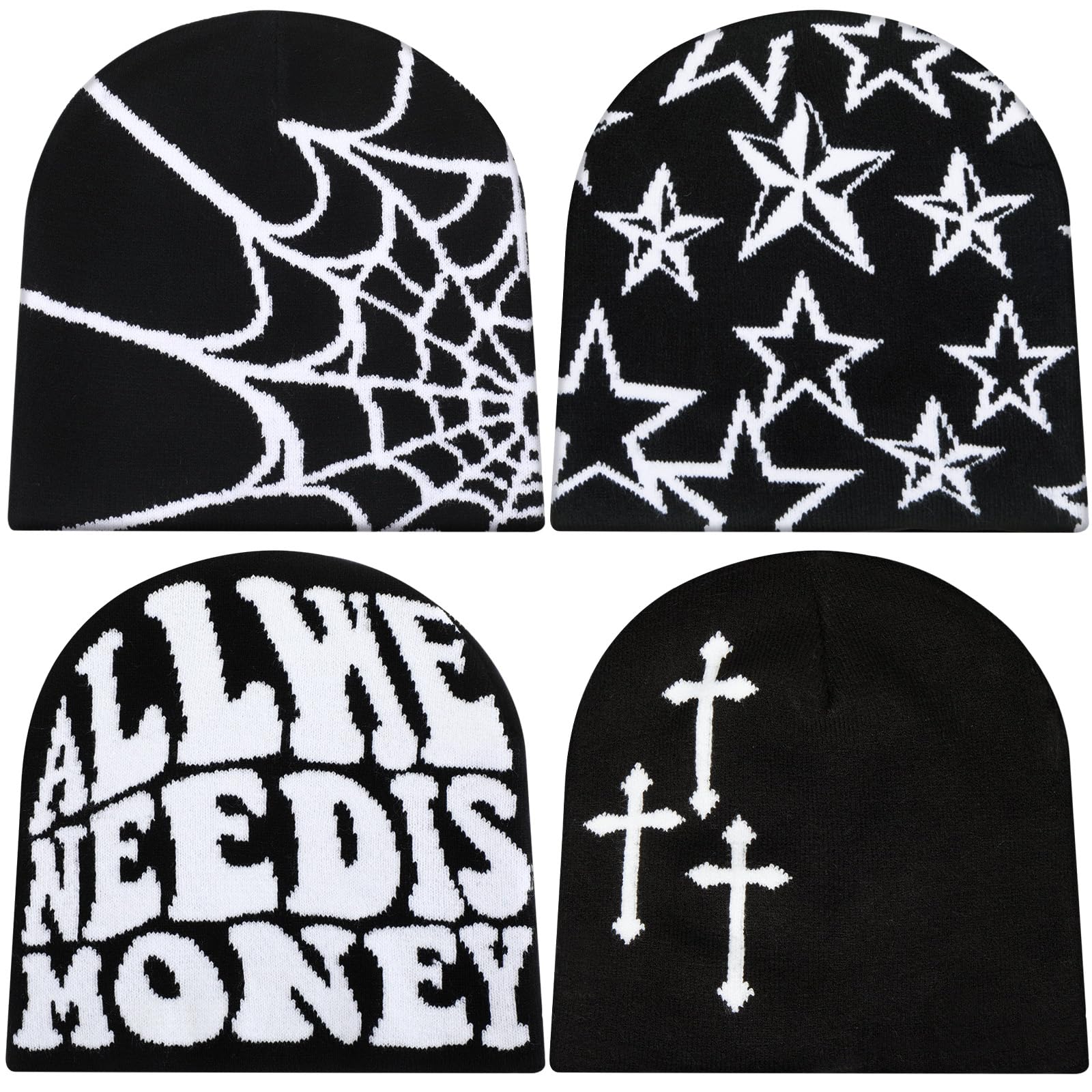 Ramede 4 Pcs Y2k Beanie - Double Sided Graphic Beanies for Men and Women, Acrylic Knitted Y2k Hats Accessories