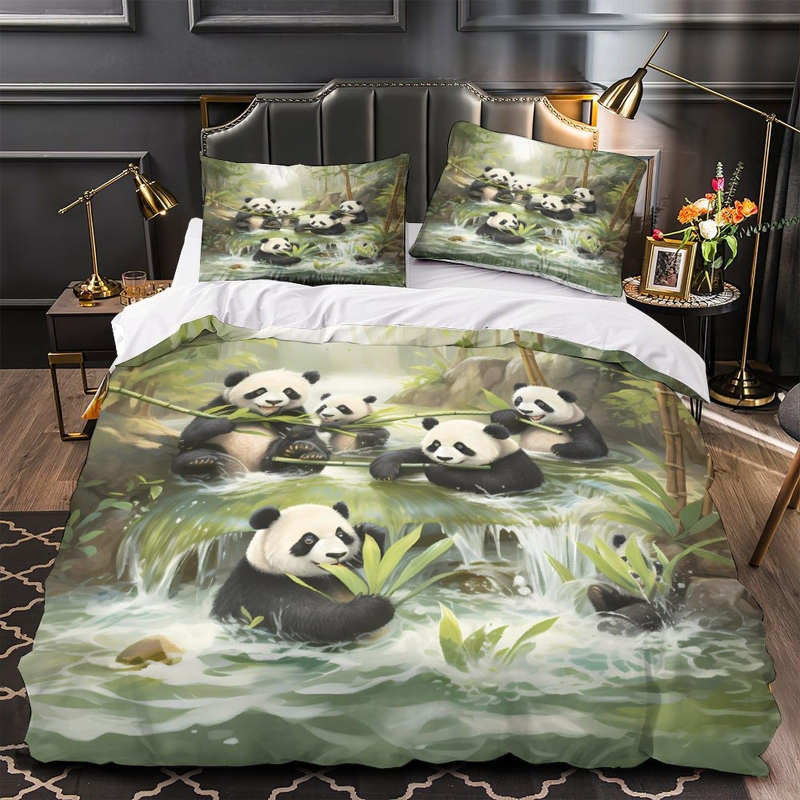 Parure de lit panda 135x200 en microfibre hypoallergénique avec housse de couette imprimée en 3D