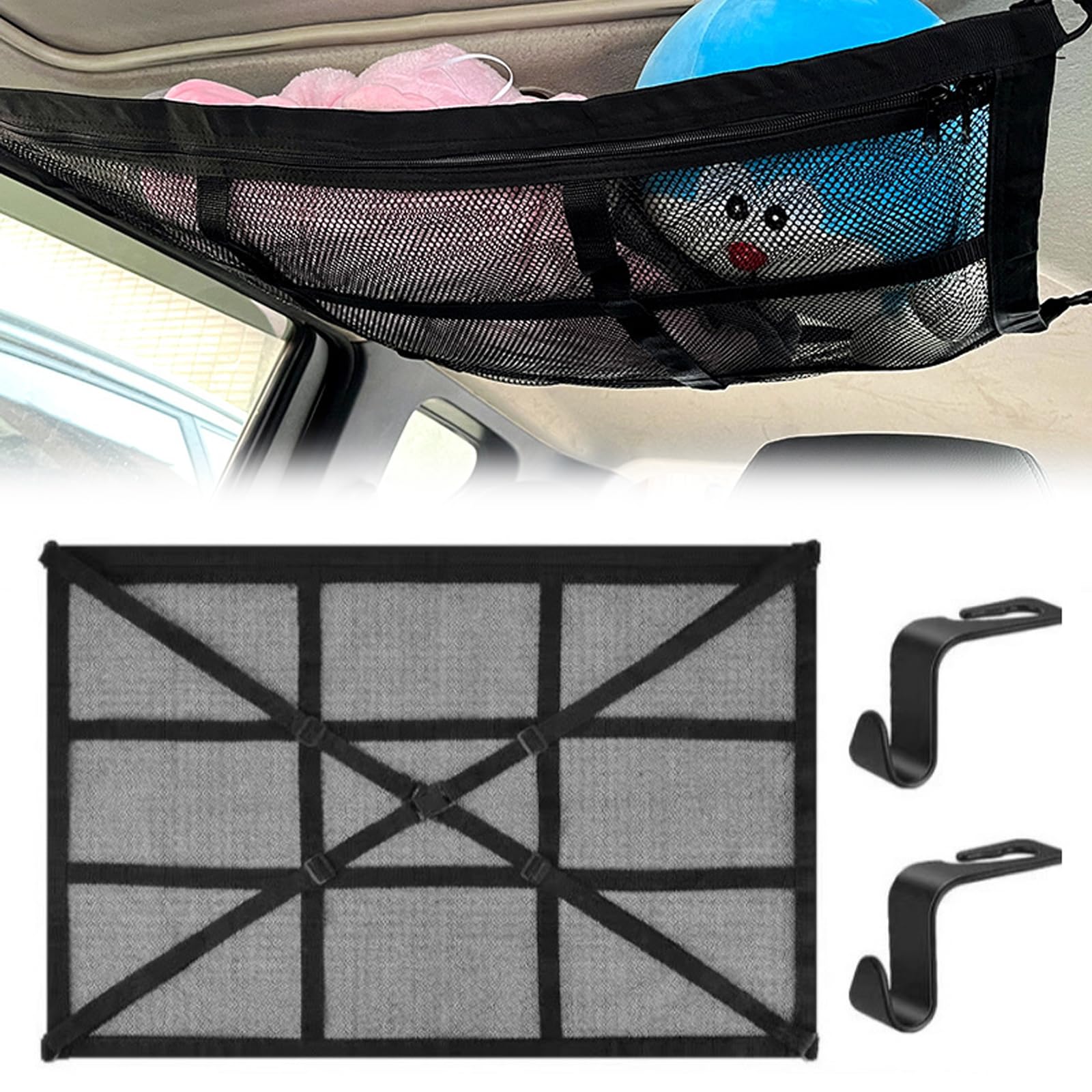 Filet De Rangement pour Toit de Voiture, Réseau De Stockage De Voiture, Filet De Rangement pour Toit De Voiture, Filet De Rangement De Toit Adapté à Différents Modèles De Voitures （78×53cm）