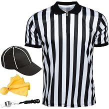 Murray Sporting Goods Mens Collared Referee Shirt 4-Piece Bundle - Referee Shirt, Hat, Flag, Whistle Halloween Costume