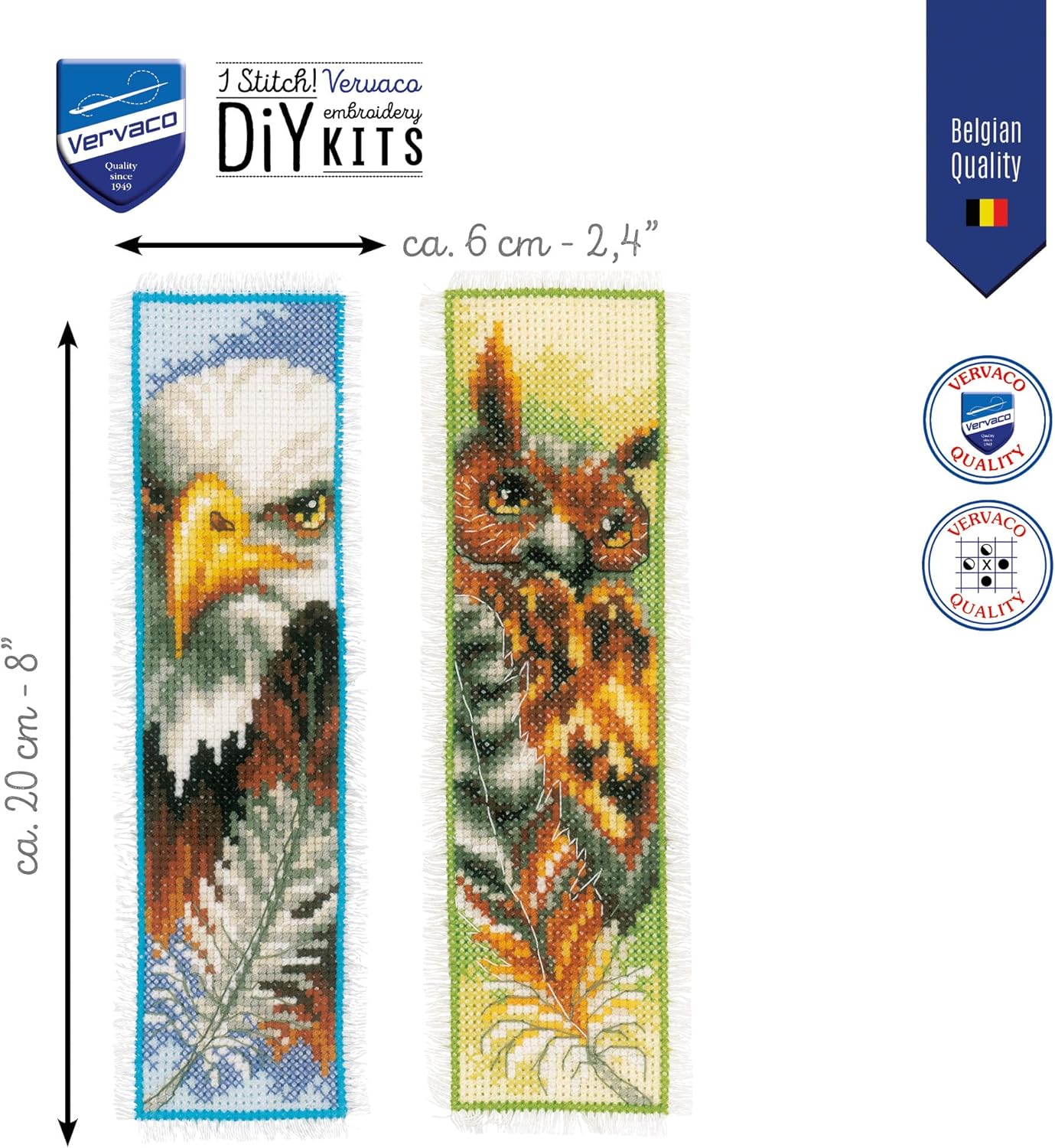 Vervaco Counted Cross Stitch Bookmark kit Eagle & Owl, Set of 2