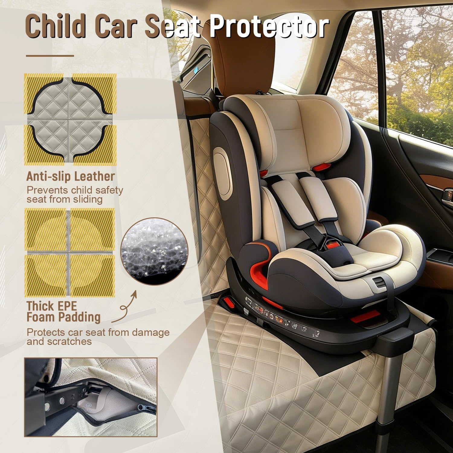 Pet Bench Seat Covers for Small Trucks and Compact SUVs, Heavy Duty Nonslip Car Seat Protector for Child Car Seat, Waterproof Seat Covers for Dogs and Kids,Fits SUVs,Small Trucks(Beige)