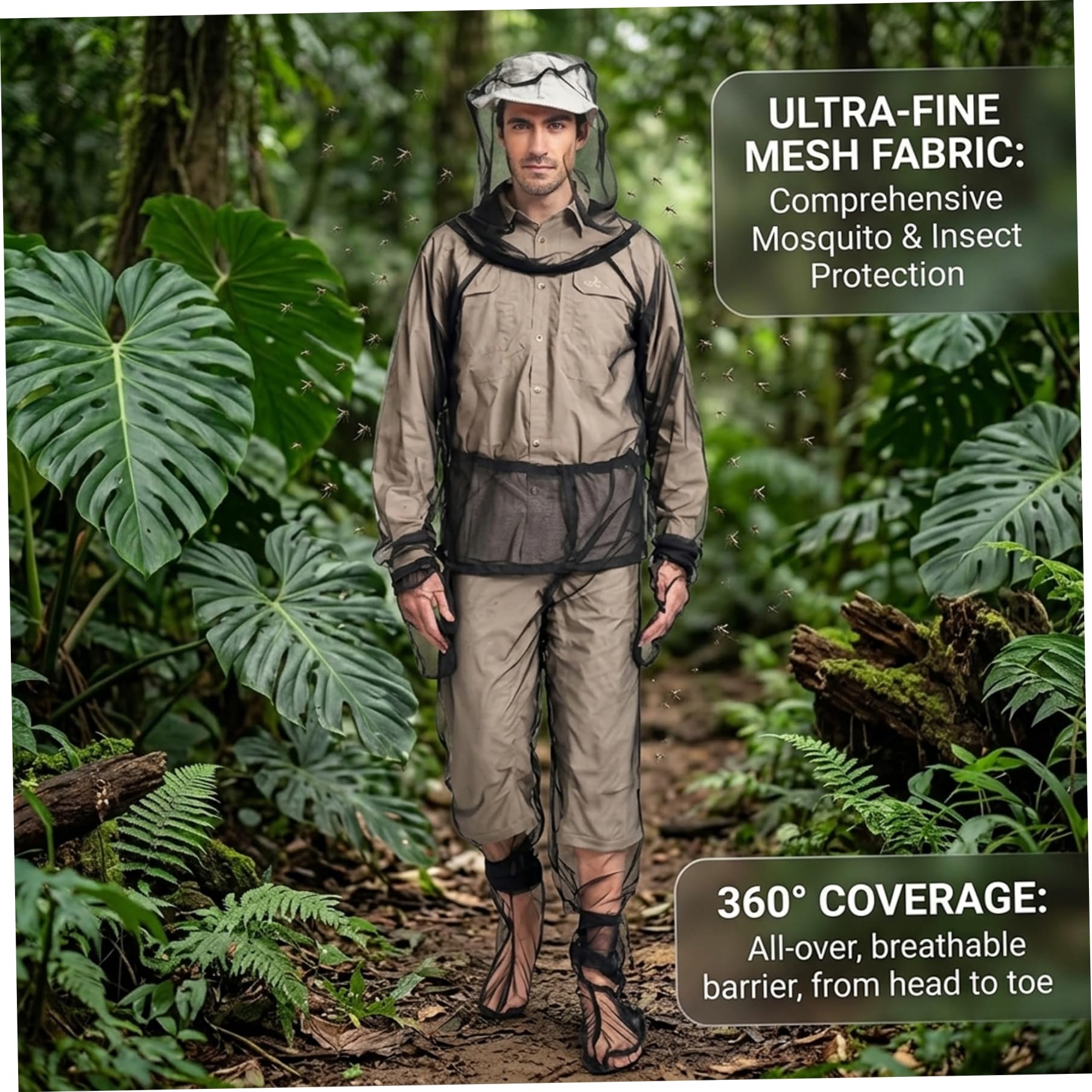 Combinaison Anti-moustiques à Couverture complète avec Poignets réglables, Ensemble de vêtements Anti-Abeilles pour Camping en Plein air, randonnée, pêche, Convient de 61 à 69 Pouces