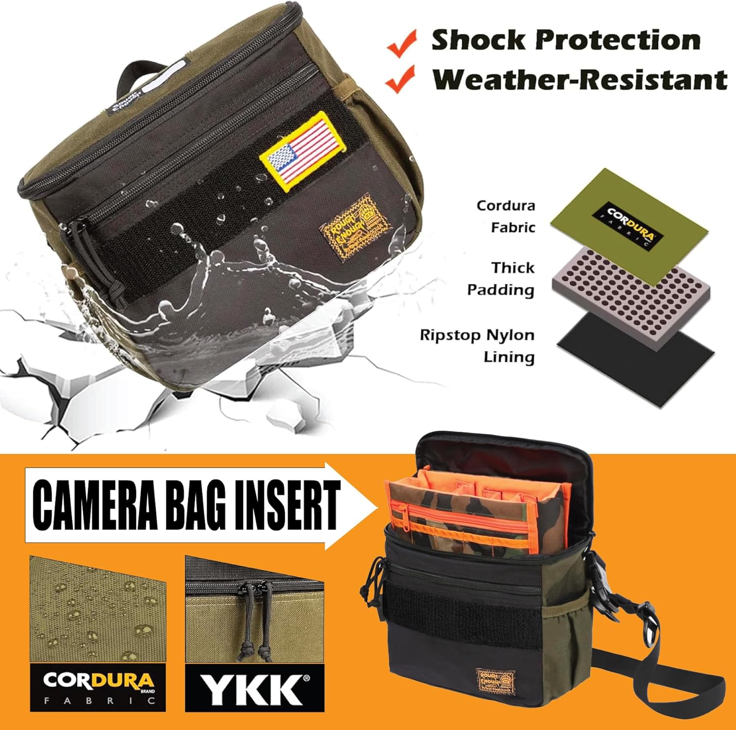 Rough Enough Small DSLR Camera Bag Crossbody for Photographer Travel Essentials Adventure Outdoor Storage with Insert Pouch System