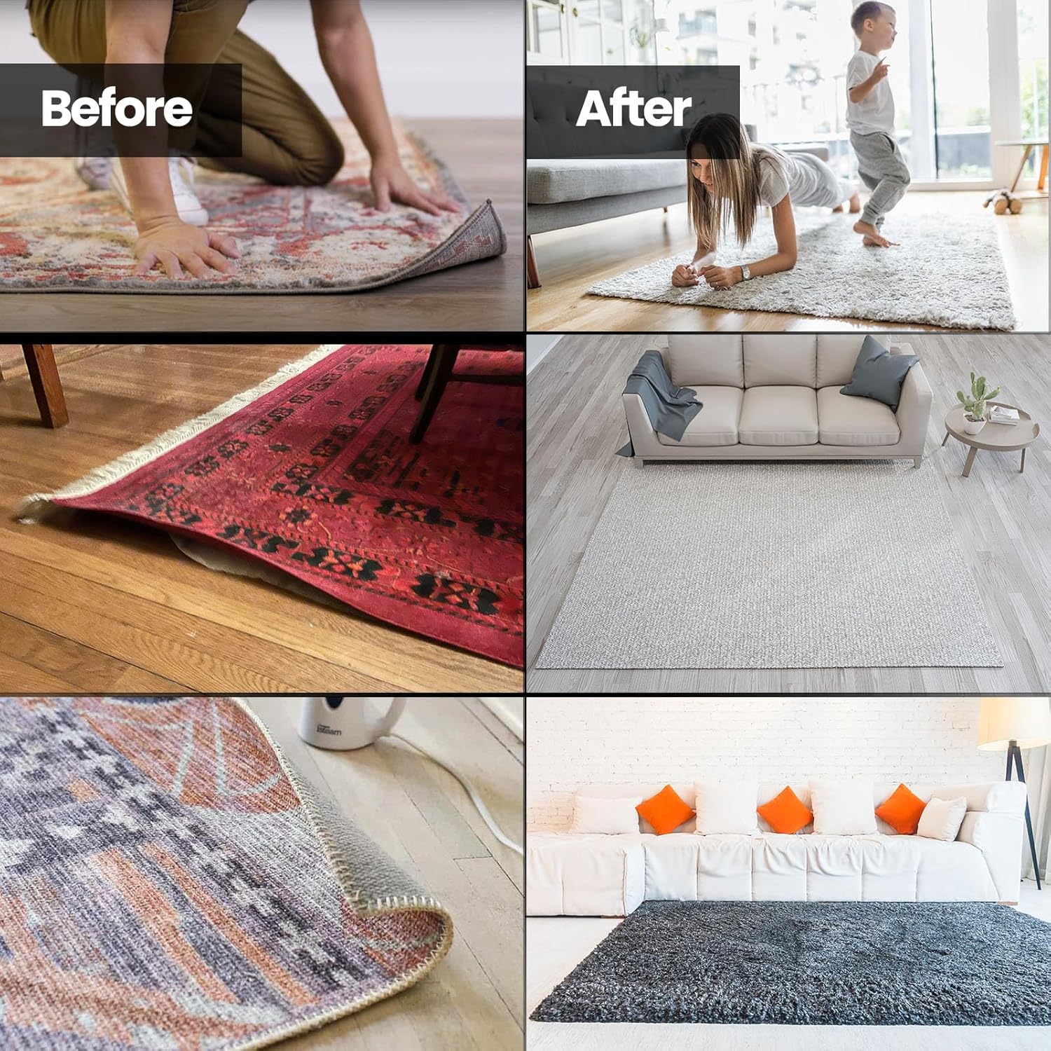 Muddy Mat® Absorbent Microfiber Door Mat Grey 18" x 28" (pack of 1) with Heavy Duty Non-Slip Rug Corner Pad (Pack of 4) - Double-Sided Adhesive Pad for Corners - Ultimate Floor Protection Combo - Image 9