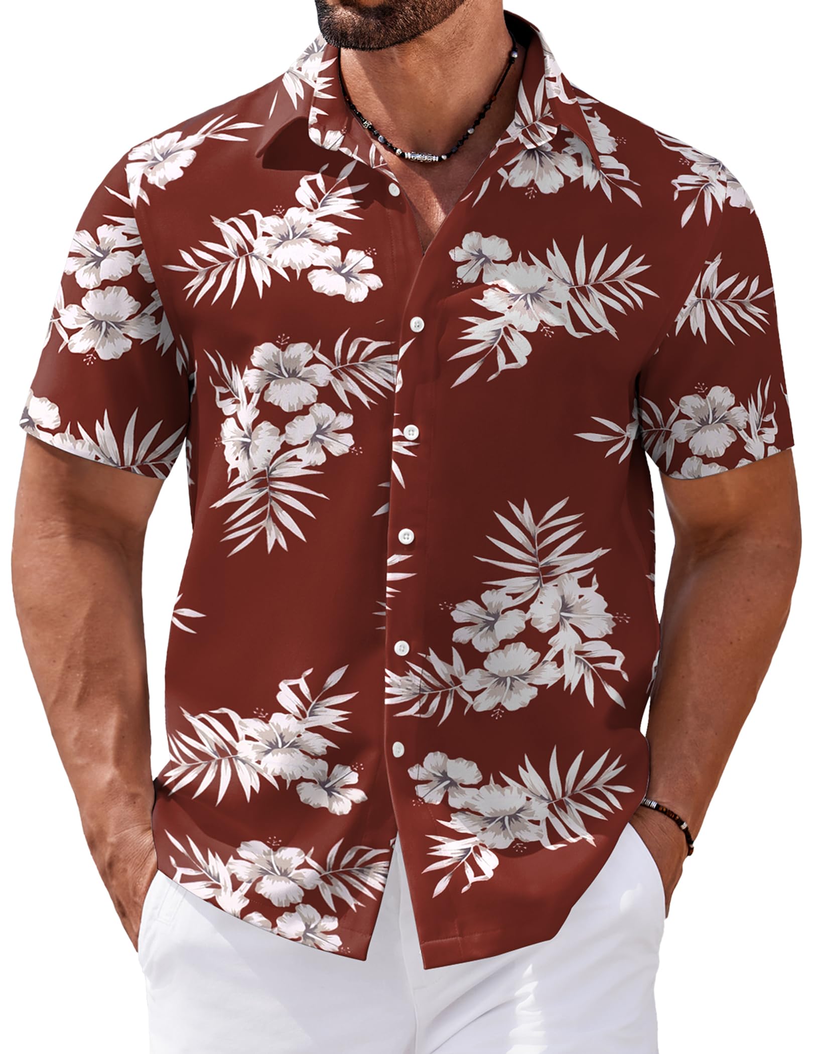 COOFANDY Men's Hawaiian Shirts Short Sleeve Casual Button Down Tropical Shirt Summer Floral Vacation Beach Shirts