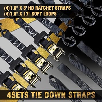 CARTMAN Heavy Duty Tie Down Straps, 1.6 in x 8 ft, 5208 lb Break, 4-Pack