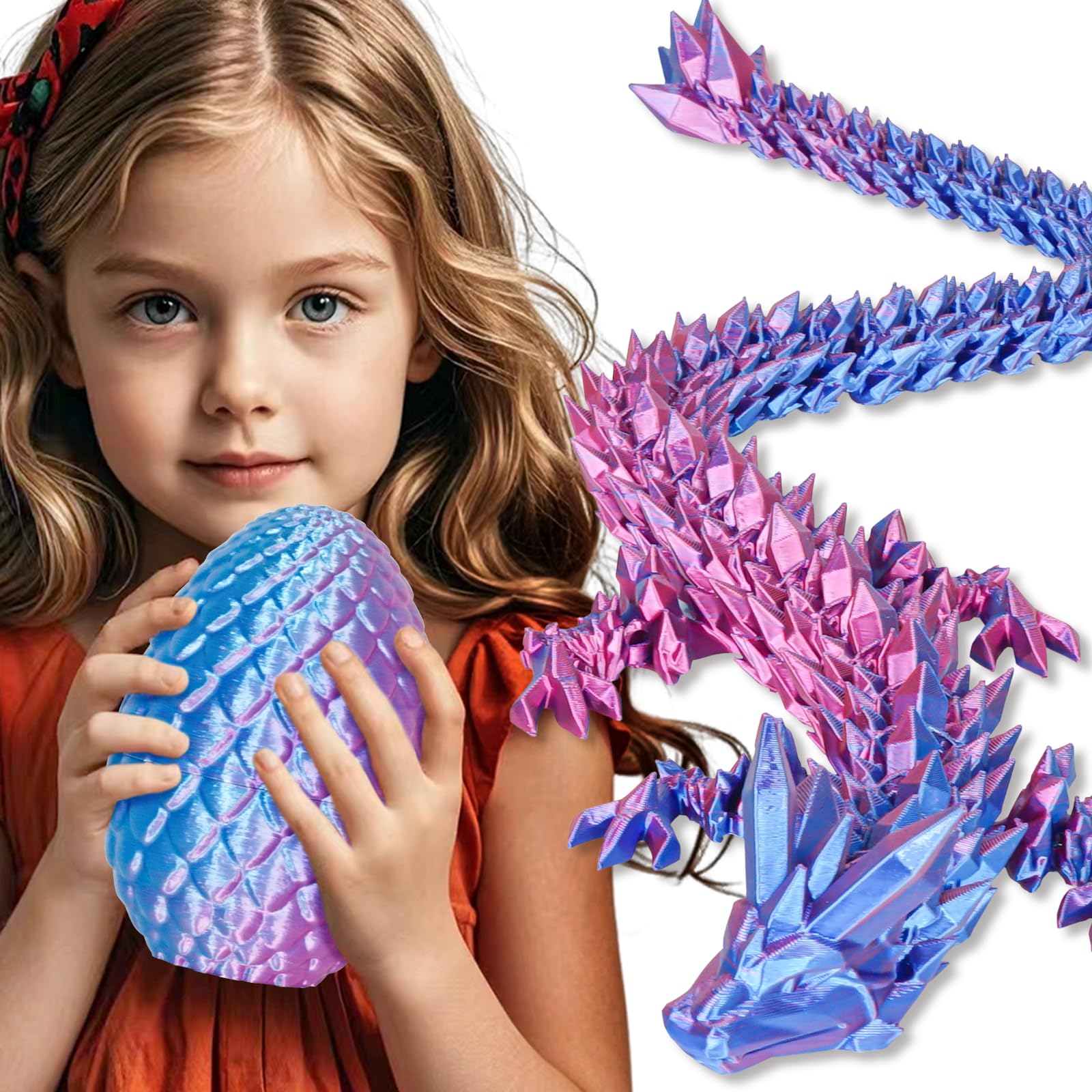 Olee Odee Dragon Egg with Dragon Inside 3D Printed Surprise Toys for Kids Adults Gifts Christmas Stocking Fillers Easter Desk Toy Office Room Decor, Gradient Light Purple-red, L (H:7.1 in / 18cm)