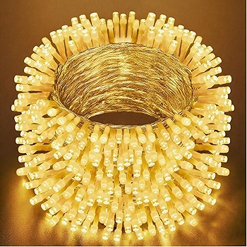 Warm White Christmas String Lights - 66FT, 200 LEDs, 8 Modes