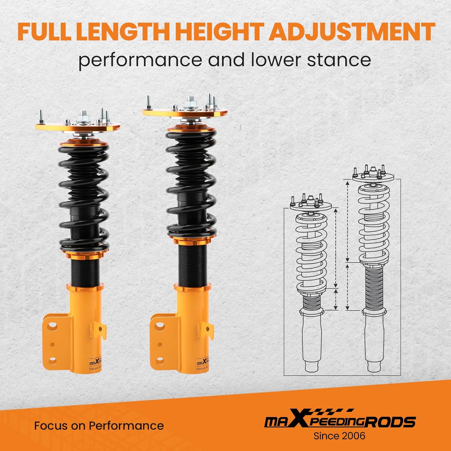 maXpeedingrods Coilovers for Subaru Legacy 2005-2009, Height Adjustable Coilover Suspension Kit, Preset Damping Shock Absorber Lowering Kits, Gold