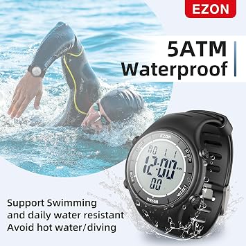 EZON Digital Watch with Stopwatch Countdown Timer Alarm EL Backlight,Ultra-Thin Large Display 5ATM Waterproof Digital Wrist Watches for Men Women