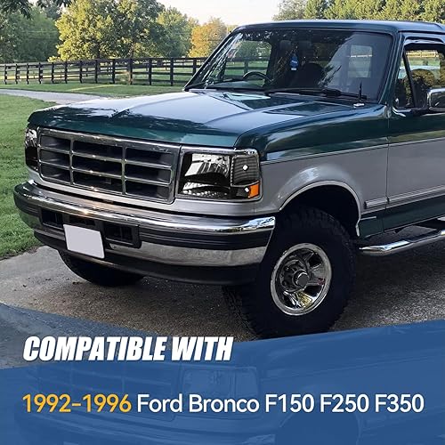 Vista 7 de Auto Dynasty Conjunto de 6 faros delanteros estilo fábrica con parachoques y luces de esquina compatibles con Ford F150 F250 F350 Bronco 92-96, lado