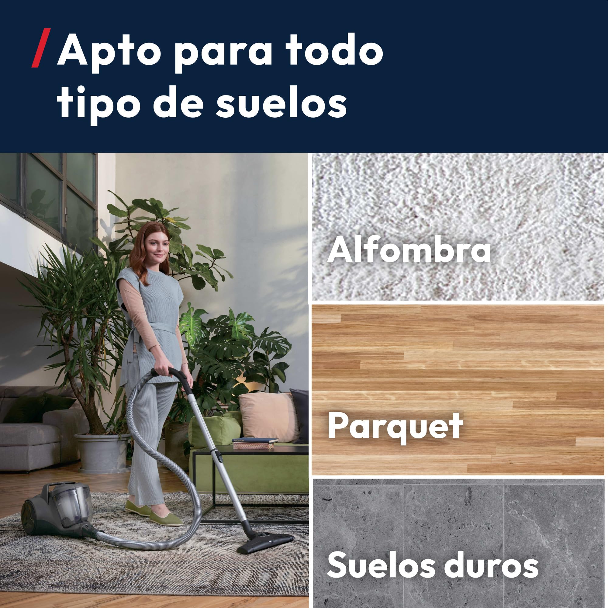 Hoover HP1 Aspirador Compacto Sin Bolsa,Ligero, Para Alfombras,Suelos Duros y Delicados,Contenedor de 2L,Con Cable,Filtro de Polvo EPA,Boquilla Para Parquet, Accesorios,Radio de Limpieza 7,5m [HPZ107]