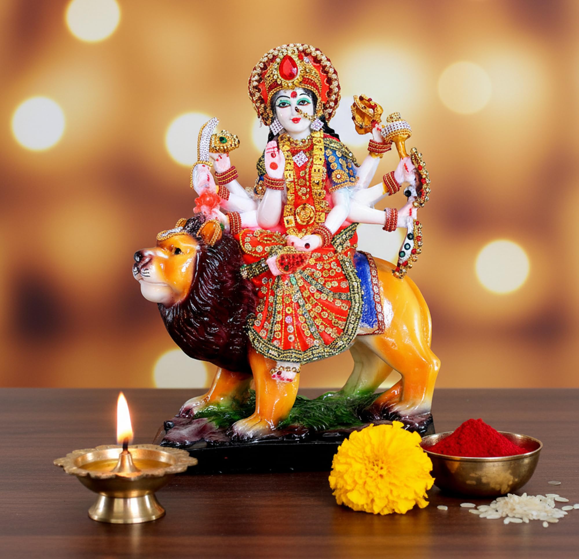 ESPLANADE Resin Maa Durga MATA Rani Sherawali Murti Idol Statue Sculpture (8 X 11.5 Inches)