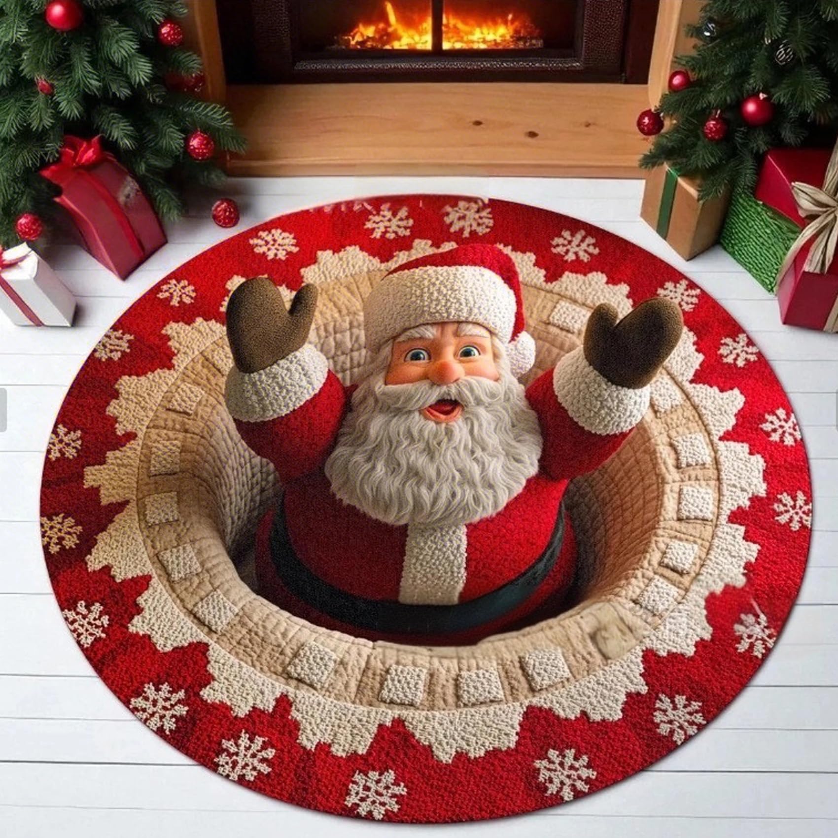 Juxdzishw C ,80*80,Hristmas Decorations 3D Rug, Xmas Optical Illusion Rugs,Santa Laus Quilted Round Mat,Exquisite Non-Slip Rugs With Depth Pattern For Holiday Entryway Living Room Bedroom Hristmas Decor