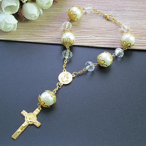 Miniatura 7 de Rosario de la década de la década de perlas de imitación azul, 12 unidades, para bautizobautizobodarecuerdos de membrillo mis  bautizo