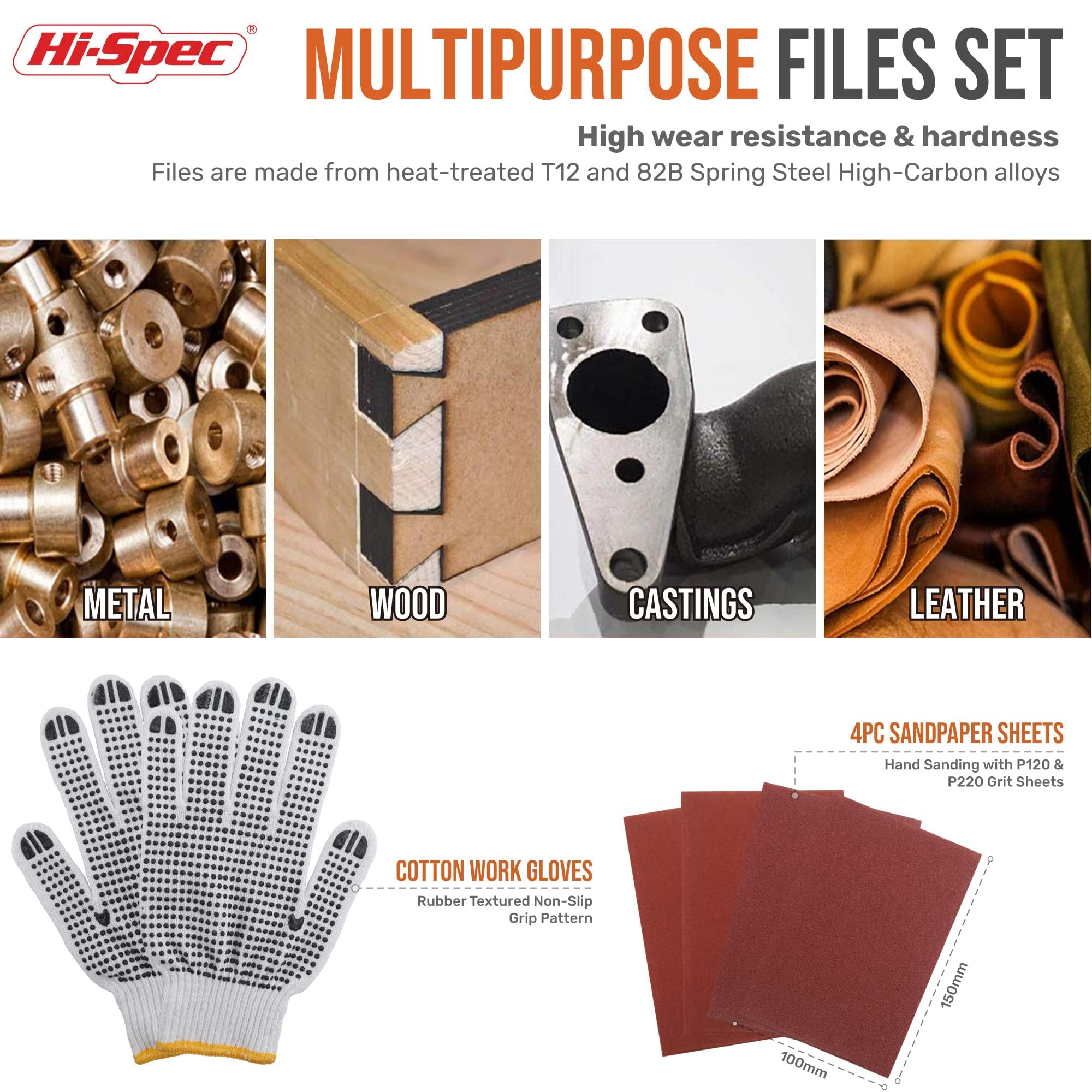 Hi-Spec Lot de 17 Limes et Râpes pour Métal et Bois, Atelier - 4 Grandes Limes, 12 Limes Aiguilles, 1 Brosse de Nettoyage - Outils de Bricolage pour Menuiserie, Ébénisterie, Céramique