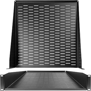 AxcessAbles 2U Vented Cantilever Rack Tray for 19 Inch Equipment Rack Cabinets. 18 Inches Deep Shelf with Lips. 50lb Capacity