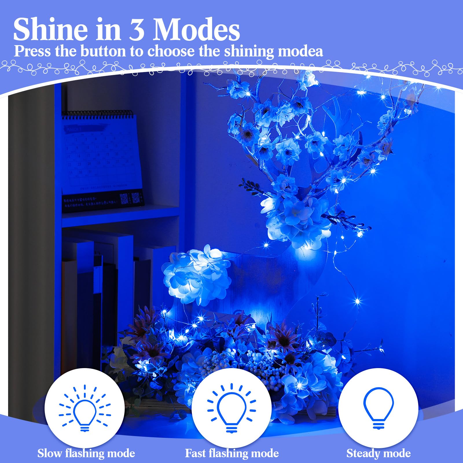 Hortsun Lot de 100 guirlandes lumineuses à piles, 3 modes de vitesse, 2 m, 20 LED, mini fil étanche, lumières scintillantes, cadeaux de fête pour mariage, anniversaire, vases, décoration florale