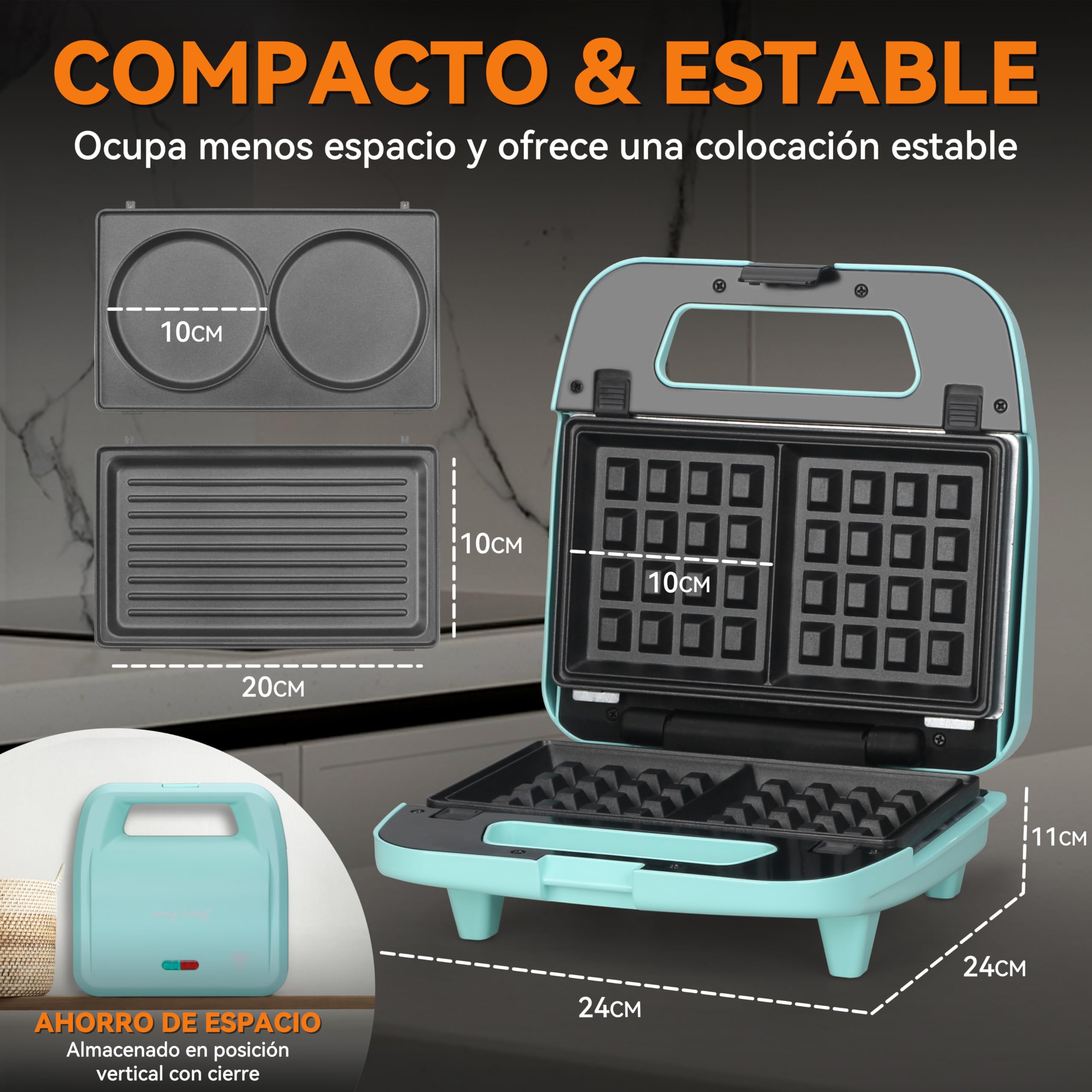Baker's Friend Plancha para Waffles 3 en 1 con Placas Extraíbles, Plancha para Waffles Cuadrada con Placas Extraíbles, Prensa para Panqueques y Sándwiches, Fabricante de Queso a la Parrilla, Antiadher