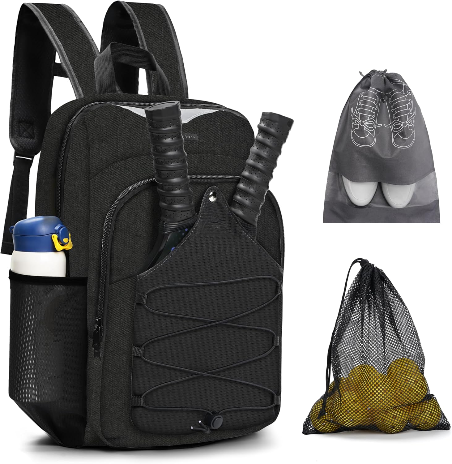 Pickleball Bag - Men's & Women's Pickleball Backpack, Adjustable Sling Bag with Large Capacity/Safety Pocket Ventilated Racket Compartments, Black