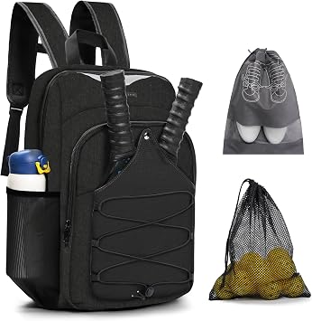 Pickleball Bag - Mens & Womens Pickleball Backpack, Adjustable Sling Bag with Large Capacity/Safety Pocket Ventilated Racket Compartments, Black