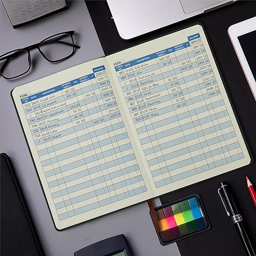 Miniatura 5 de Coozment Registro de cheques gruesos para chequera personal, libro de registro de ingresos y gastos, página interior de colores, tapa dura, viene