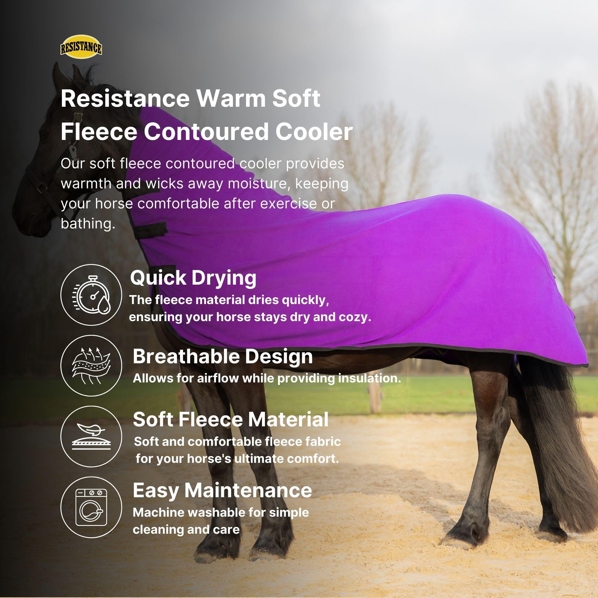 RESISTANCE Enfriador de contorno de forro polar suave de larga duración y cálido para caballo (XL (80-82 pulgadas), morado