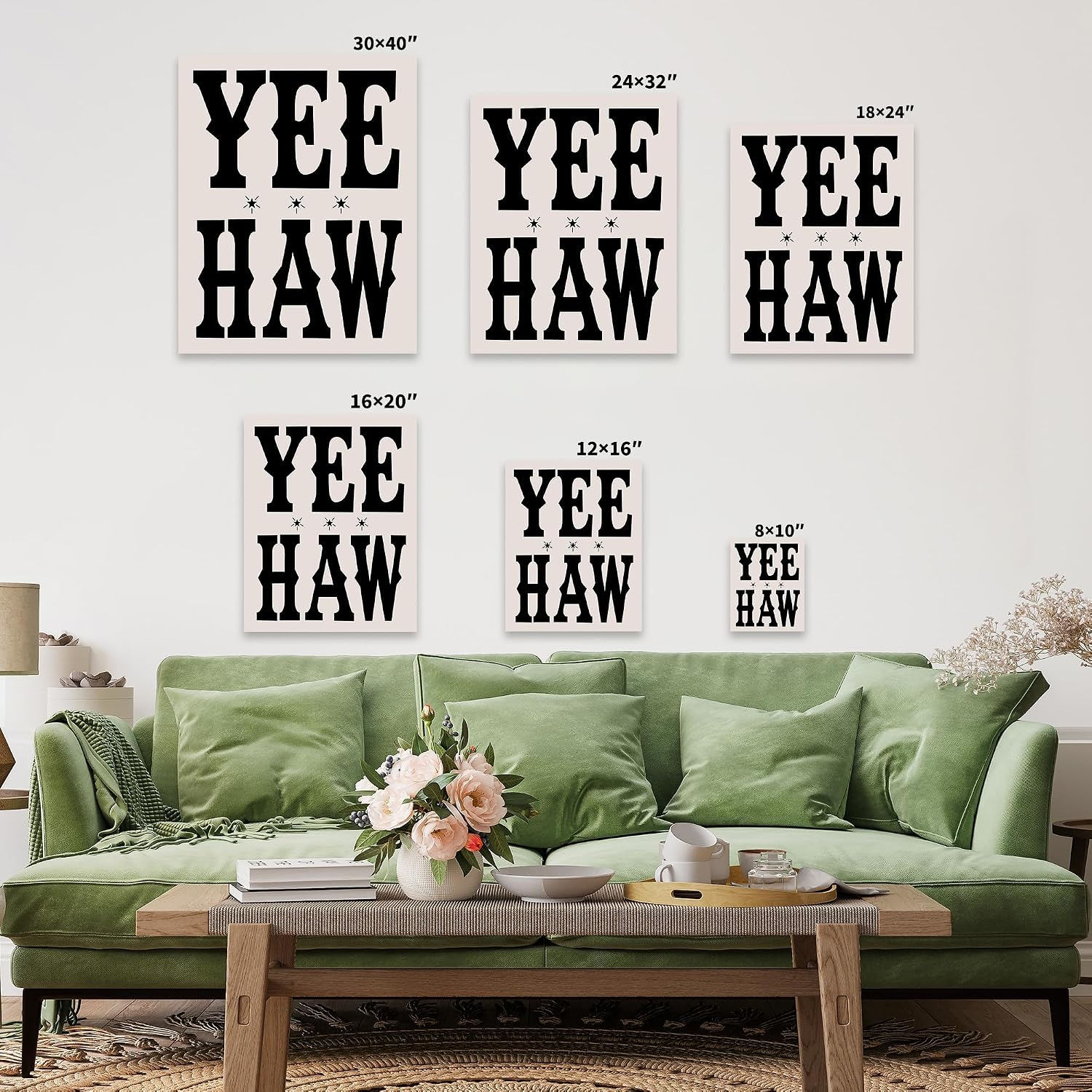 Poster Master Yeehaw Canvas - Retro Typography Print - Wild West & Western Art - Trendy Gift for Men & Women - Minimal Wall Decor for Ranch, Cabin, Dorm or Living Room - 8x10 STRETCHED Canvas
