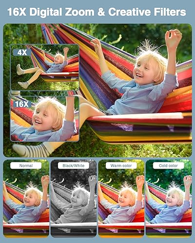 Miniatura 6 de Cámara digital, FHD 1080P para niños con tarjeta de 32 GB, 2 baterías, cordón, zoom de 44 MP 16X antivibración, cámara compacta portátil de disparo