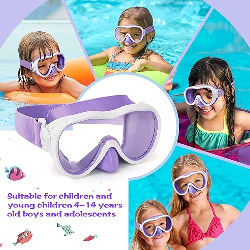 Miniatura 7 de Gafas de natación para niños, máscara de buceo de esnórquel de 180 con cubierta para la nariz, gafas de natación antivaho para niños con correa de
