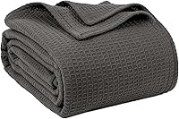 QUBA LINEN 100% Cotton Waffle Weave Queen Blanket 90x90 - Lightweight Breathable Summer Bed Throw, Dark Grey