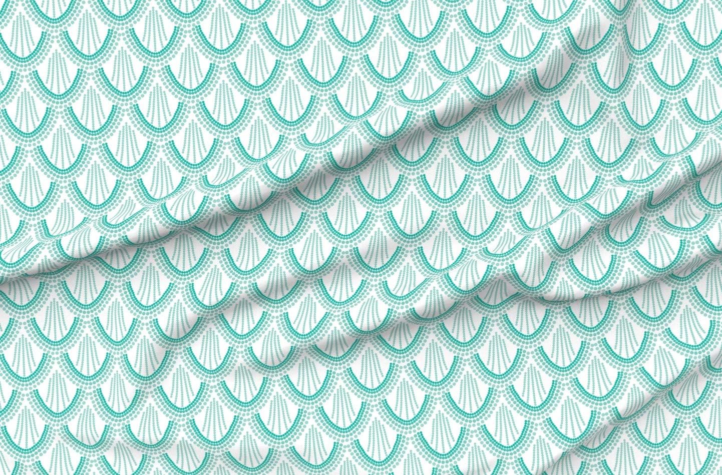 Spoonflower Fabric - Ombre Mermaid Scales Teal Scallops Waves Girls Printed on Organic Cotton Sateen Fabric by The Yard - Sewing Quilting Apparel Home Decor