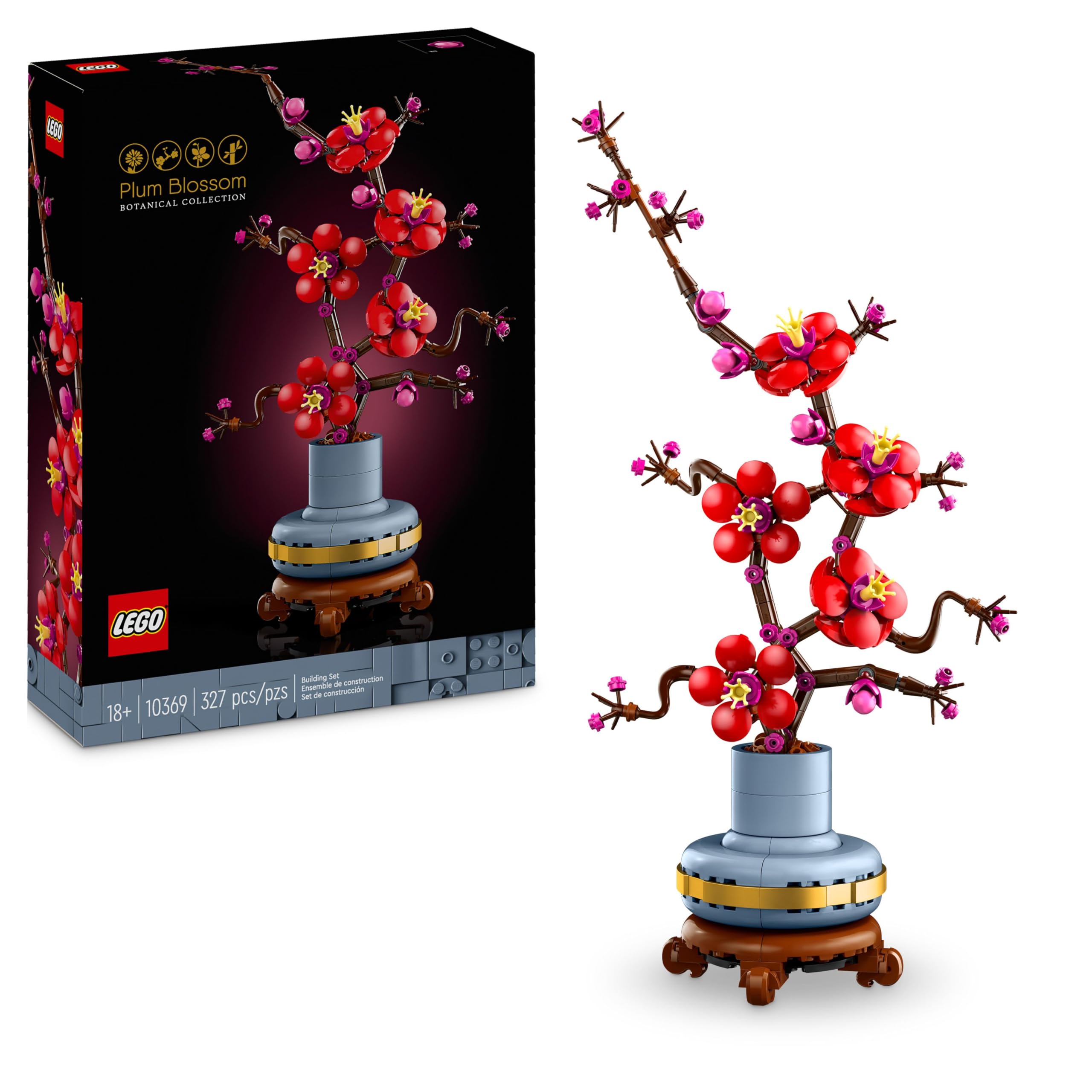 LEGOBotanicals Plum Blossom Set For Adults - Artificial Flowers for Indoor - Gifts for Mothers - Home Office Decor Display Piece incl. a Buildable Flowerpot - Botanical Collection - 10369