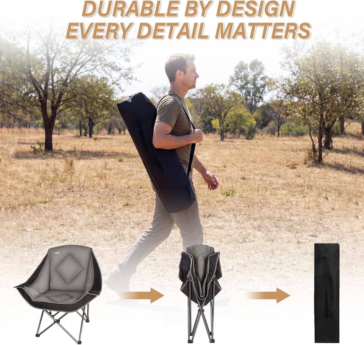 CAMPHILL Folding Camping Chair,Oversized Portable Camping Chair with Cup Holder,Heavy Duty Padded Lawn Chair for Camping, Tailgates, Beach, and Sports